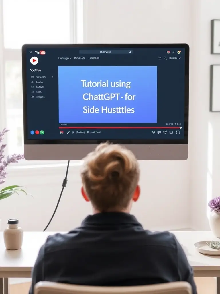 A screenshot of a YouTube tutorial on using ChatGPT for brainstorming side hustle ideas, showing the video thumbnail and title.