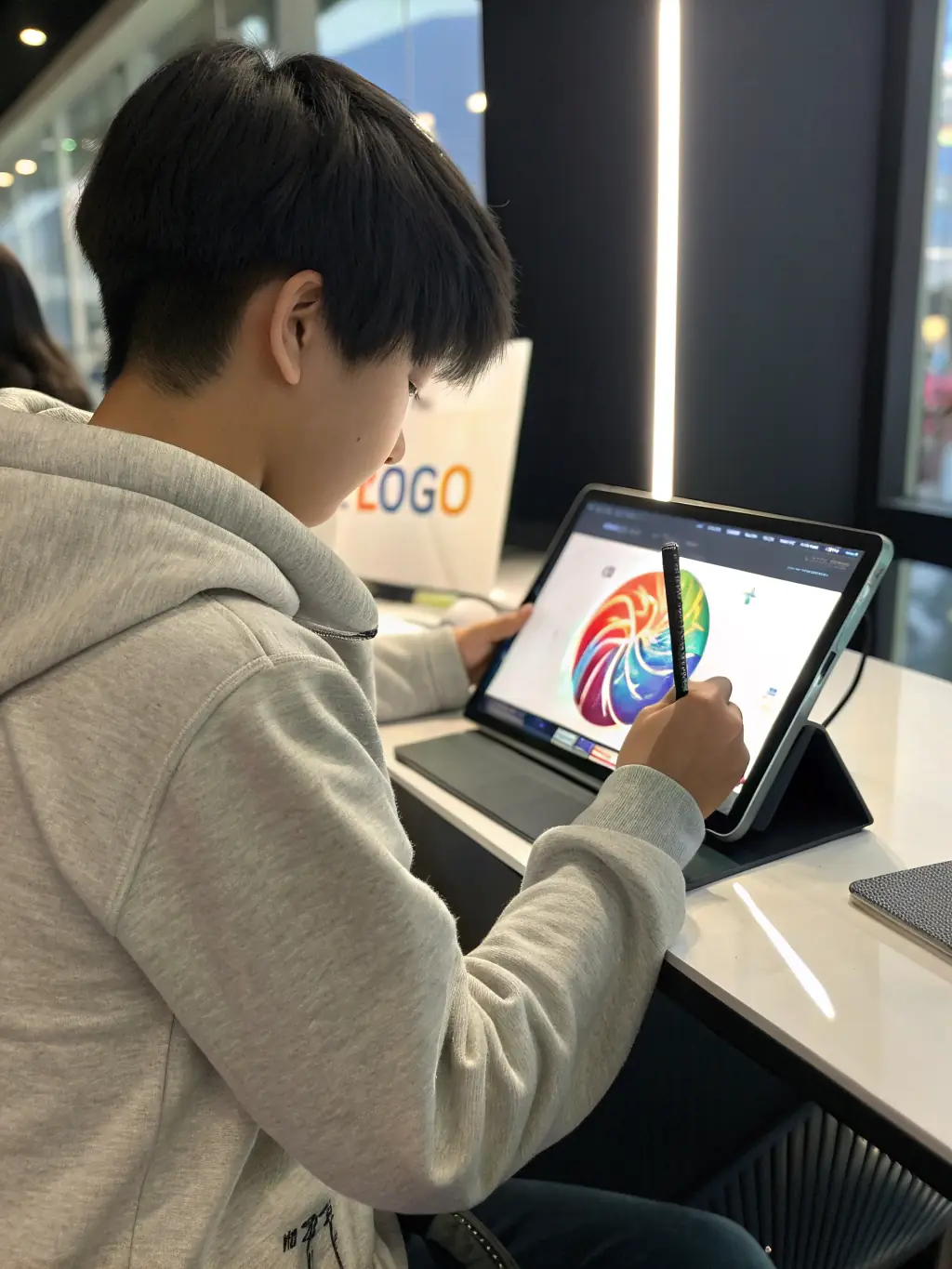 A person designing graphics on a tablet, representing creative side hustles.