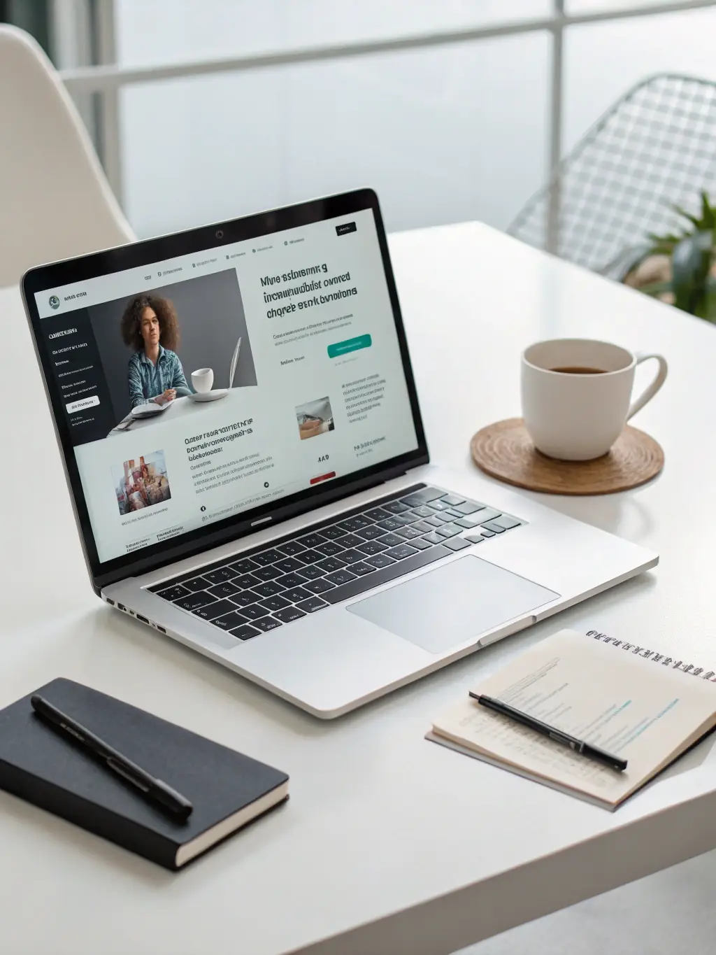 A focused image of a laptop displaying the Jasper.ai interface, highlighting its content generation capabilities, set in a modern home office environment.