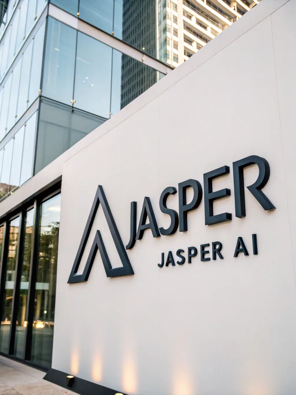 A portrait image showcasing the Jasper AI logo, with a sleek and modern design, emphasizing its capabilities in content creation for bloggers.