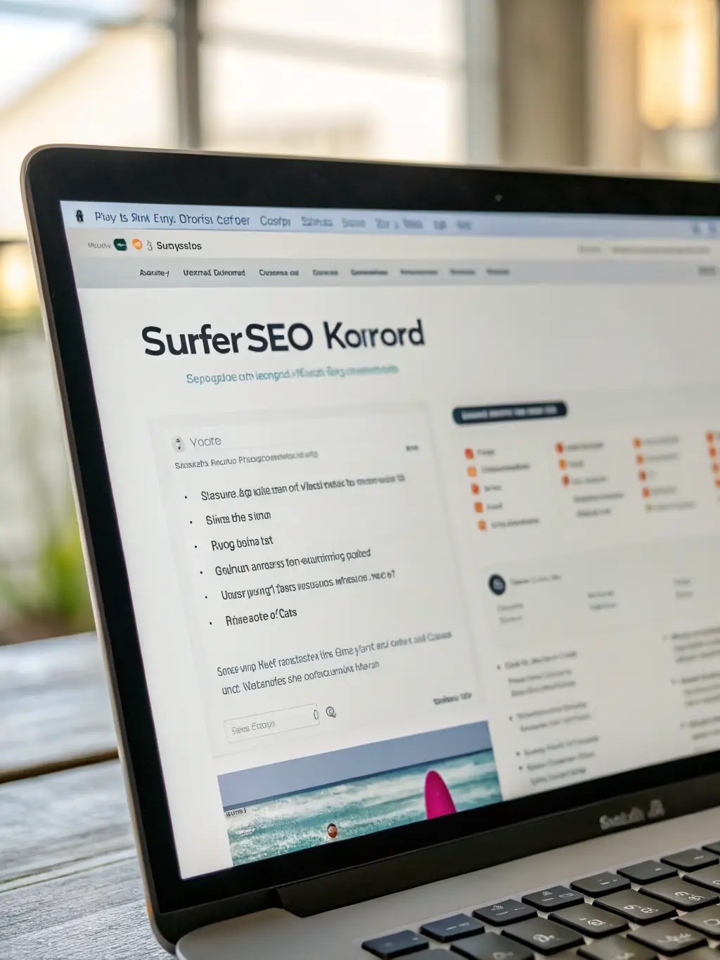 A screenshot of Surfer SEO's interface, highlighting its SEO optimization features, used in the context of showcasing helpful AI SEO tools for the EarnEdge blog.