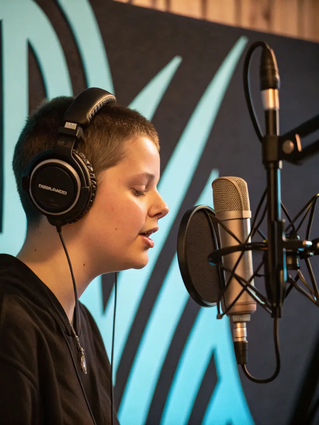 A person recording a podcast in a home studio, illustrating the potential of content creation.