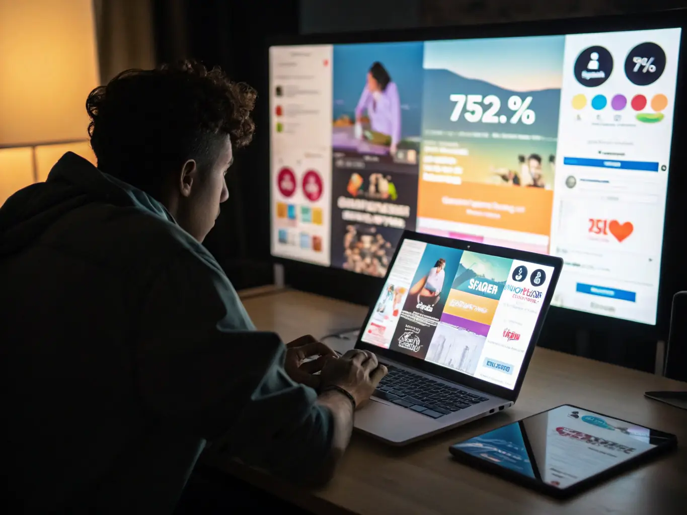 A dynamic image featuring targeted ads on various social media platforms and Google, illustrating EarnEdge's expertise in creating effective advertising campaigns for maximum ROI.