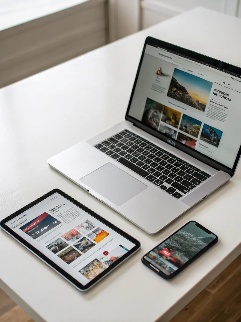 A visually engaging image of targeted ads displayed on various devices (phone, tablet, laptop), highlighting the effectiveness of Meta & Google Ads campaigns.