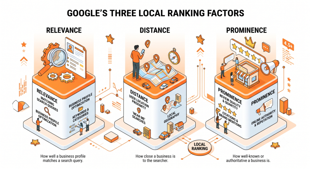 Google Three Local Ranking Factors