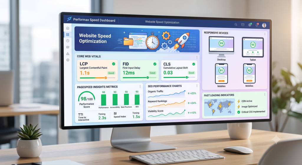 Website speed optimization dashboard
