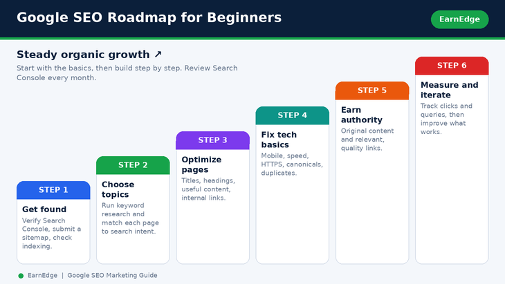 Google SEO roadmap for beginners in six steps